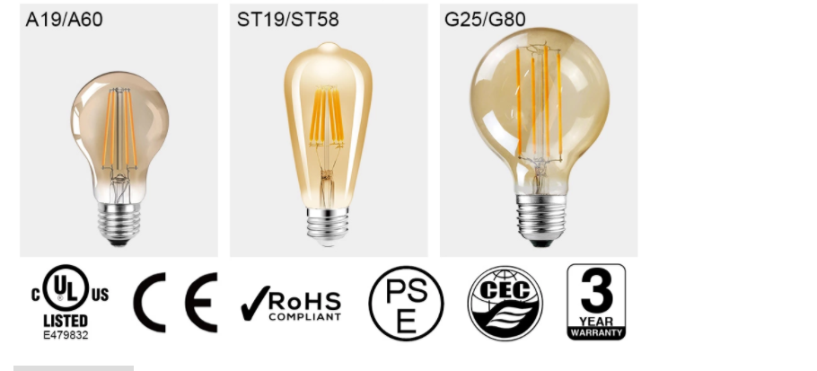 ST19 amber glass LED filament bulb — product information 17